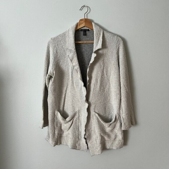 Eileen Fisher Gray Textured Knit Lightweight Cardigan Sweater Women's Size M - Picture 1 of 7